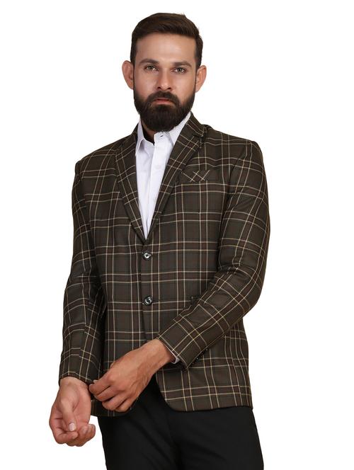 olive green checkered single breasted formal blazer - 18042899 - Very Small Image - 1