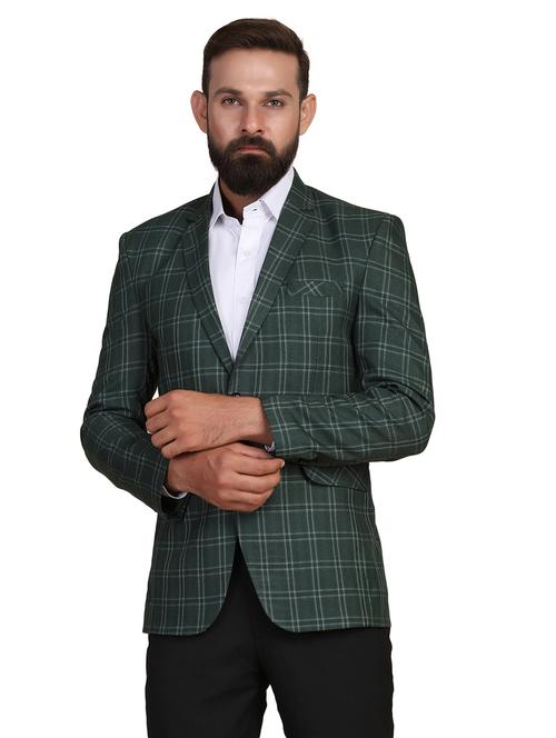 green checkered single breasted formal blazer - 18042903 - Very Small Image - 1