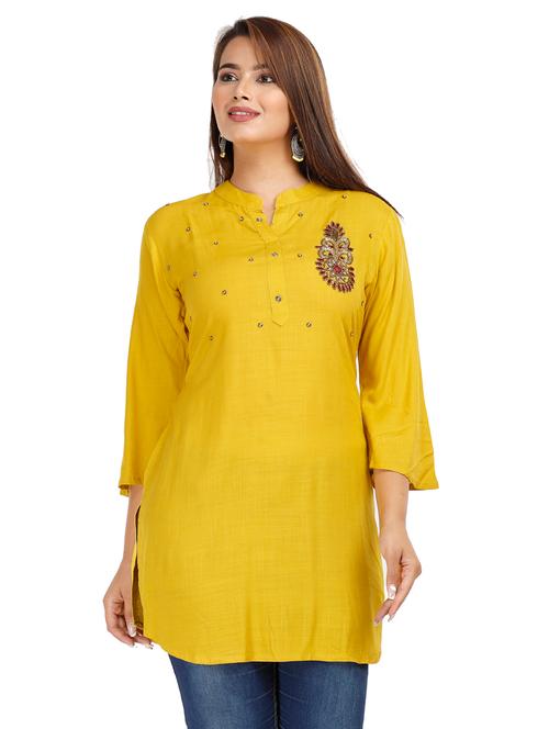 yellow embellished straight kurti - 18043021 - Very Small Image - 1