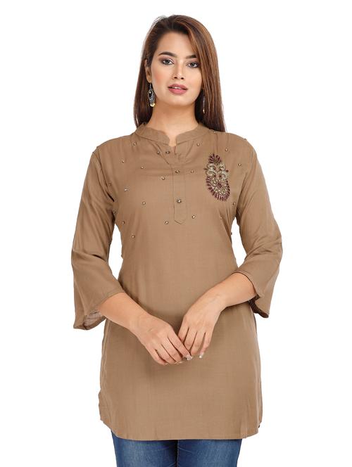 brown rayon straight kurti - 18043024 - Very Small Image - 1