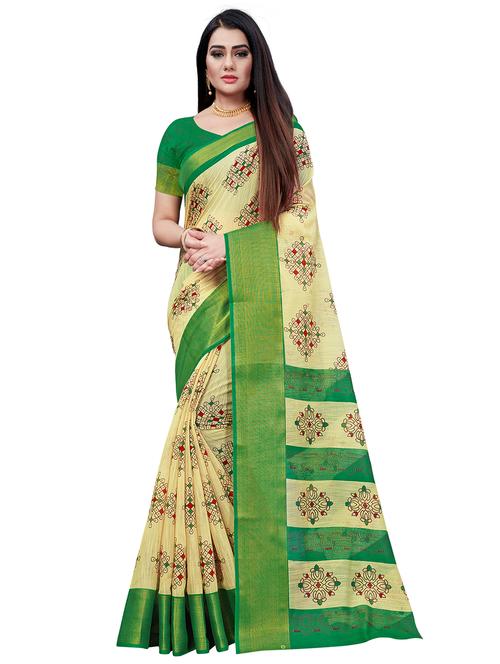 printed handloom saree with blouse - 18043097 - Very Small Image - 1