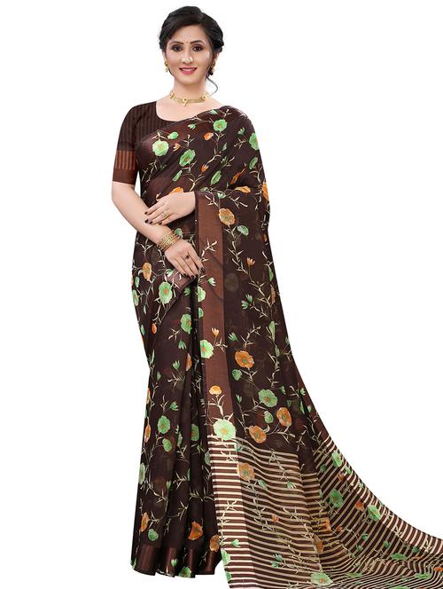 floral handloom saree with blouse - 18043116 - Very Small Image - 1