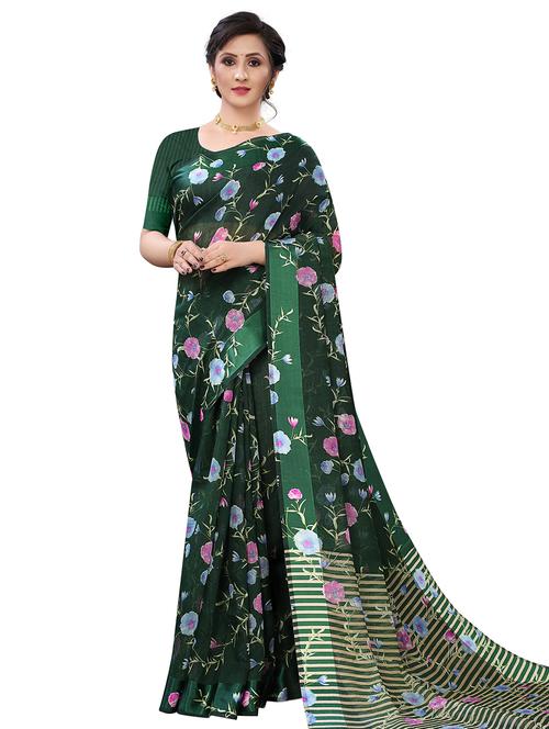 floral handloom saree with blouse - 18043117 - Very Small Image - 1