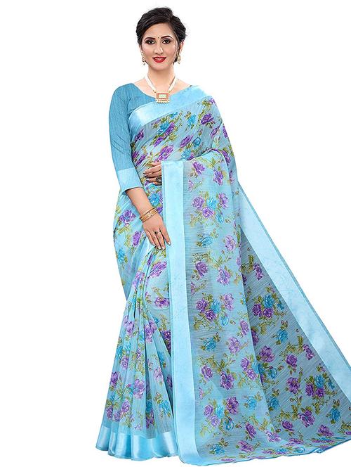 floral handloom saree with blouse - 18043135 - Very Small Image - 1