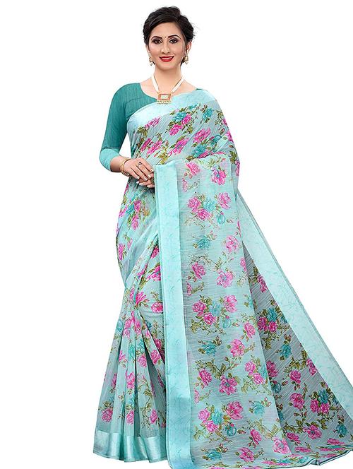 floral handloom saree with blouse - 18043141 - Very Small Image - 1