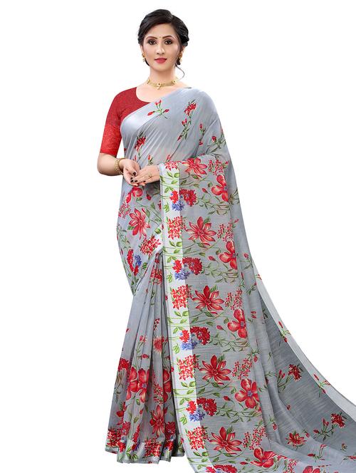 floral handloom saree with blouse - 18043154 - Very Small Image - 1