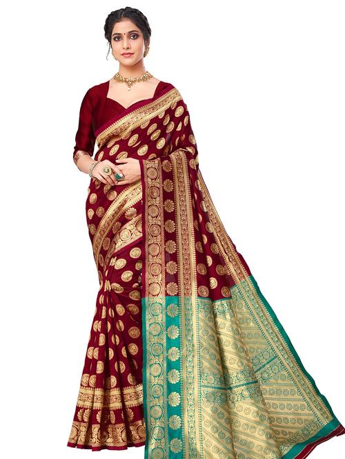 jacquard work handloom saree with blouse - 18043174 - Very Small Image - 1