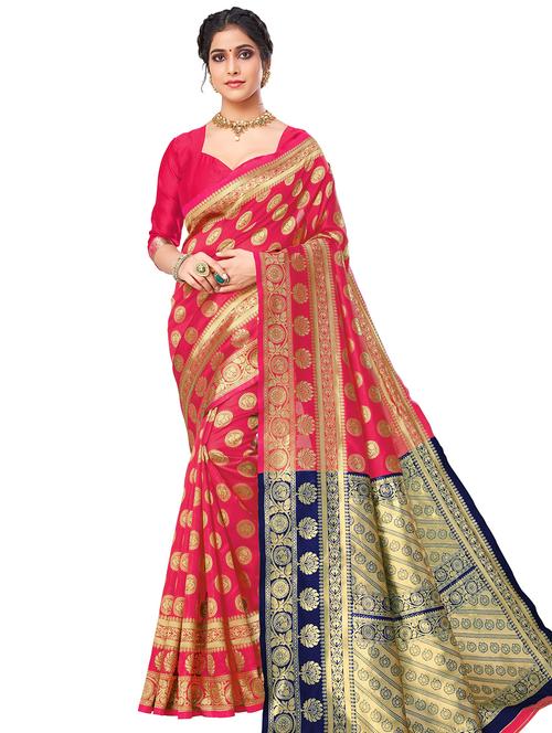 jacquard work handloom saree with blouse - 18043176 - Very Small Image - 1