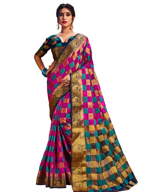 jacquard work handloom saree with blouse - 18043179 - Very Small Image - 1