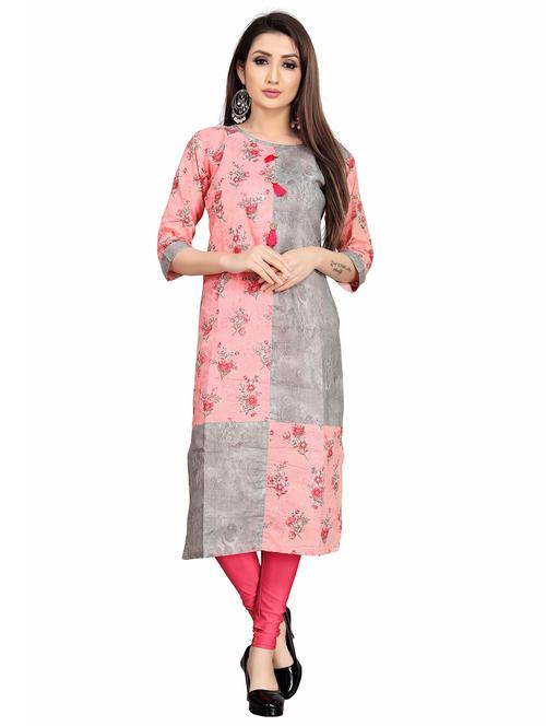 peach floral printed kurta - 18043215 - Very Small Image - 1