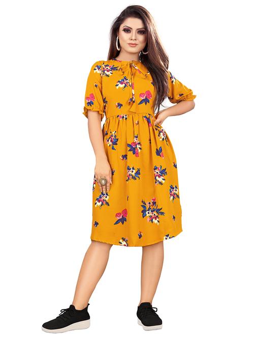 yellow rayon fit & flared dresses - 18043279 - Very Small Image - 1
