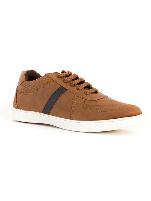 tan synthetic lace up sneakers - 18043488 - Very Small Image - 1