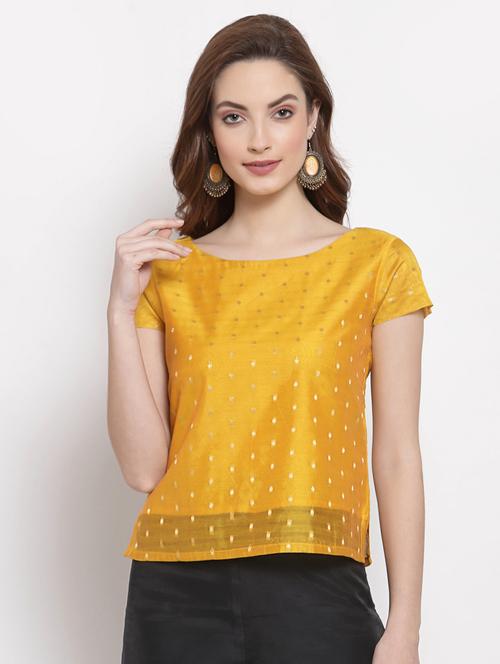yellow chanderi regular top - 18043502 - Very Small Image - 1