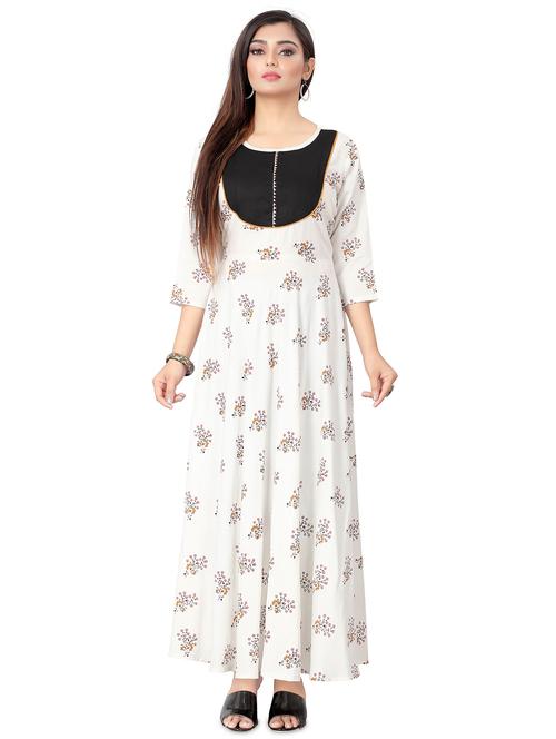 white color printed flour length dress - 18043520 - Very Small Image - 1