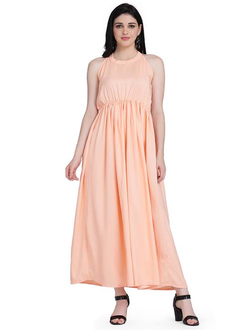 peach color flared gown - 18043523 - Very Small Image - 1