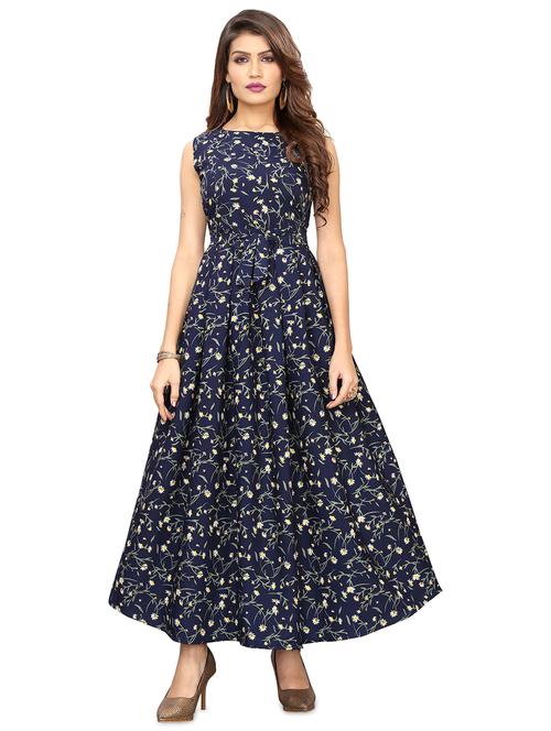 navy blue floral printed dress - 18043527 - Very Small Image - 1