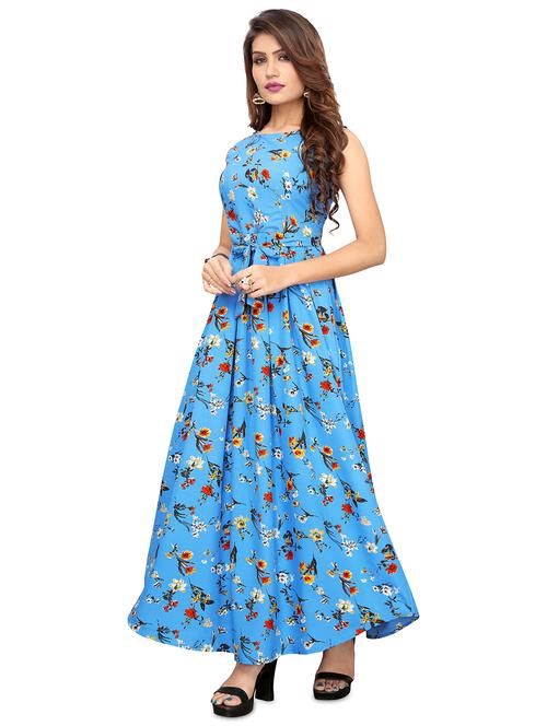 turquoise color floral printed dress - 18043529 - Very Small Image - 1