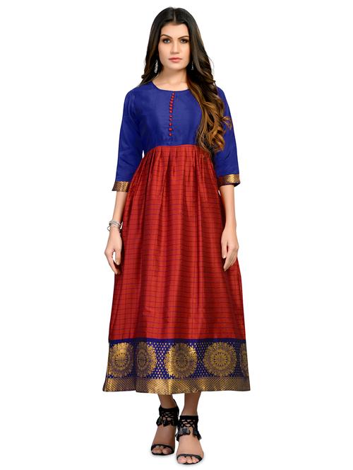red silk fit & flared kurti - 18043697 - Very Small Image - 1