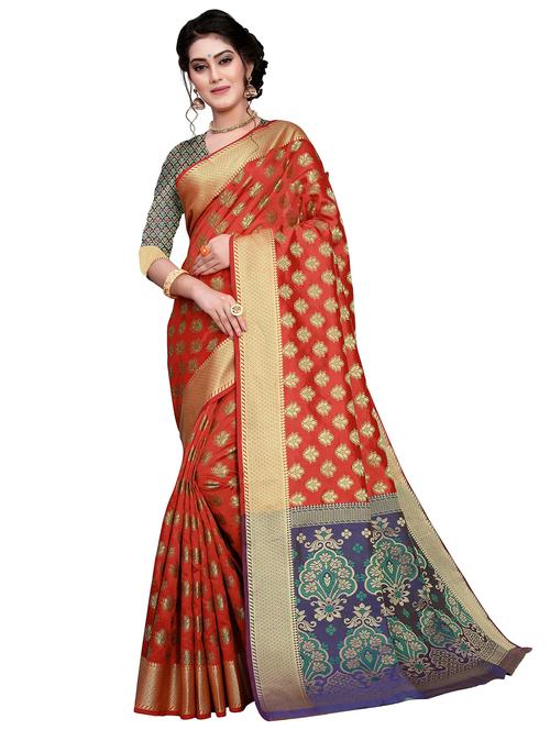 jacquard work handloom saree with blouse - 18043753 - Very Small Image - 1