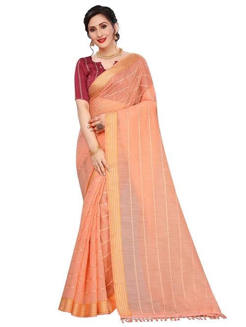 striped handloom saree with blouse - 18043765 - Very Small Image - 1