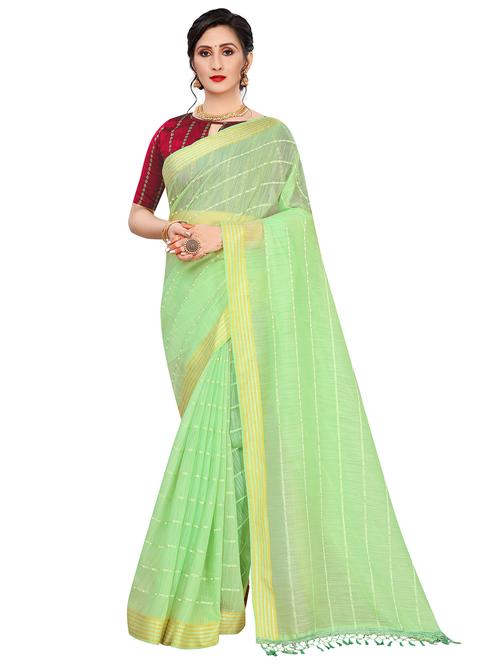striped handloom saree with blouse - 18043766 - Very Small Image - 1