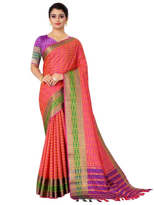 jacquard work handloom saree with blouse - 18043774 - Very Small Image - 1