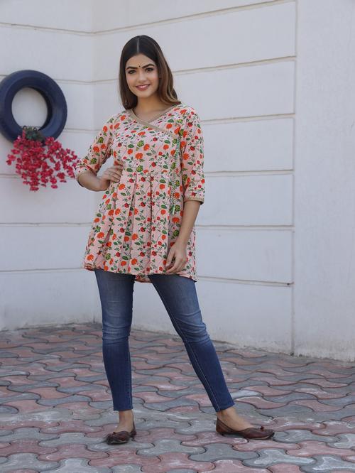 pink green and off-white printed a-line - 18043832 - Very Small Image - 1