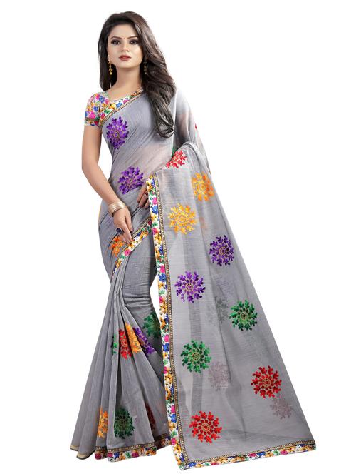 lace detailed embroidered saree with blouse - 18043896 - Very Small Image - 1