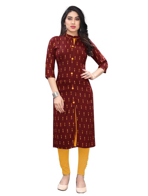 maroon rayon straight kurti - 18043910 - Very Small Image - 1