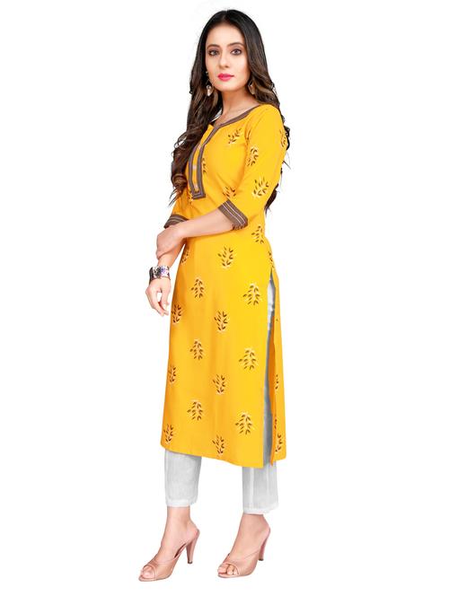 yellow rayon straight kurti - 18043921 - Very Small Image - 1