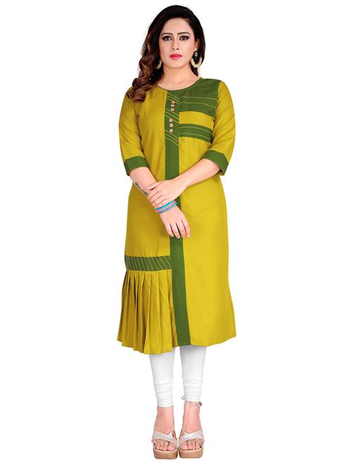 yellow color rayon straight kurti - 18043950 - Very Small Image - 1