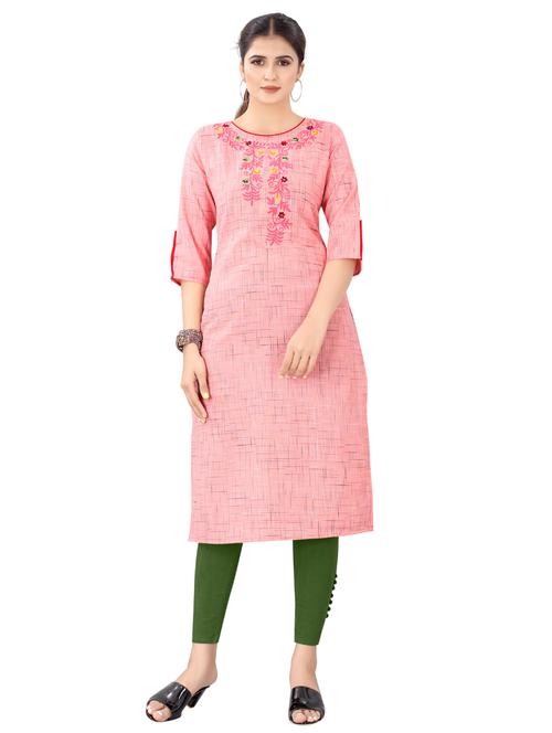 pink color rayon straight kurti - 18043957 - Very Small Image - 1