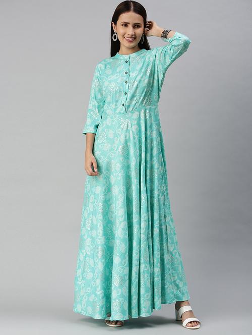 green rayon fit & flare ethnic dress - 18044465 - Very Small Image - 1