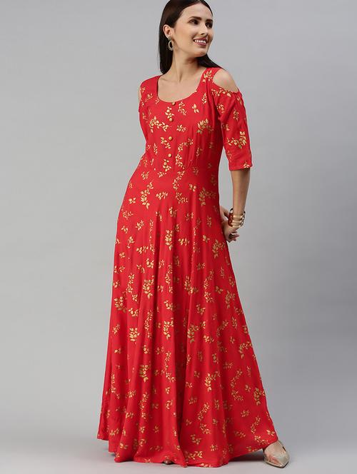 cold shoulder printed fit & flare dress - 18044468 - Very Small Image - 1