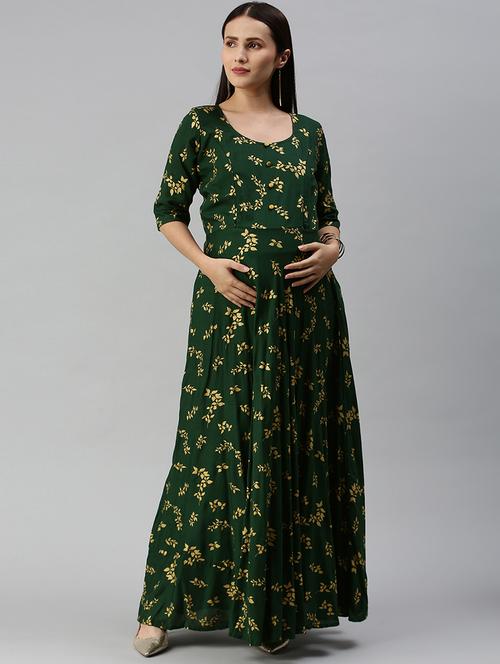 round neck printed maternity wear dress - 18044481 - Very Small Image - 1