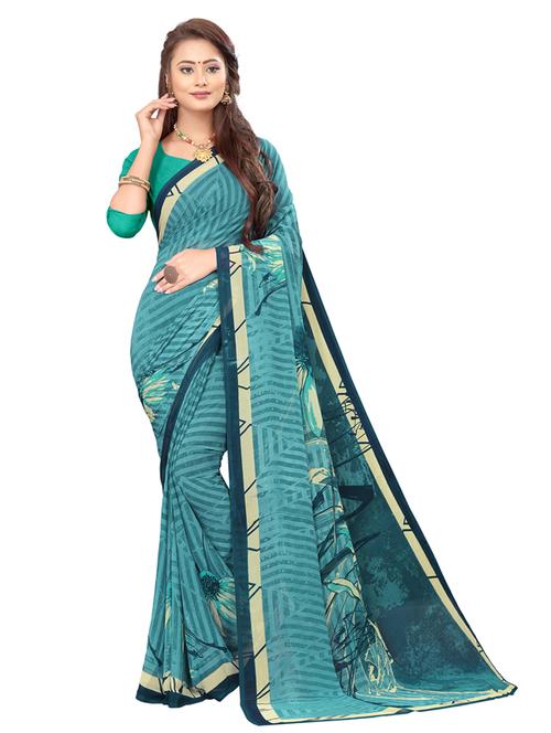 floral printed saree with blouse - 18044541 - Very Small Image - 1