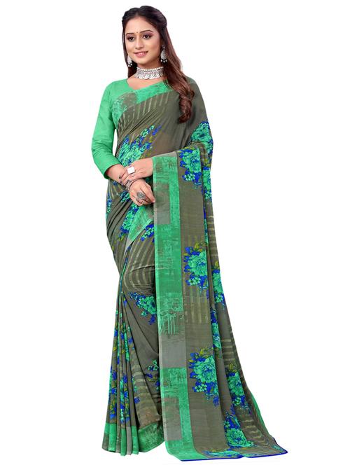 floral printed saree with blouse - 18044544 - Very Small Image - 1
