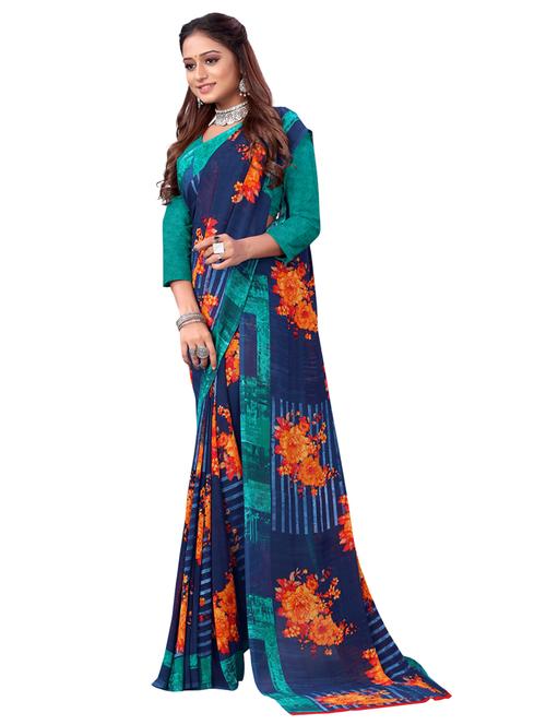 floral printed saree with blouse - 18044545 - Very Small Image - 1