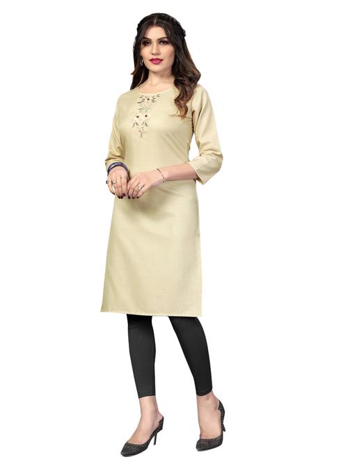 white cotton straight kurti - 18044548 - Very Small Image - 1