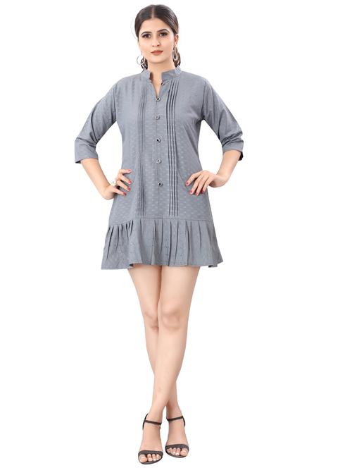 mandarin neck printed a-line dress - 18044568 - Very Small Image - 1