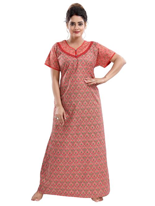 v-neck printed nighty - 18044649 - Very Small Image - 1