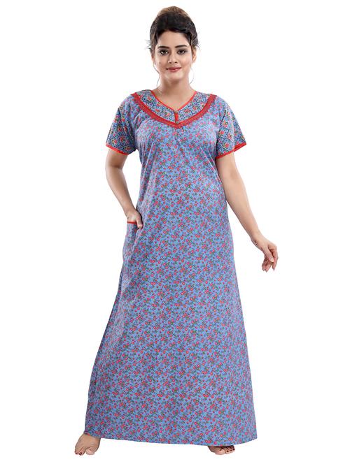 v-neck printed nighty - 18044651 - Very Small Image - 1