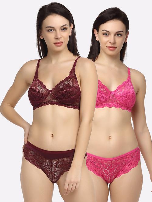 set of 2 laced bra and panty set - 18045213 - Very Small Image - 1