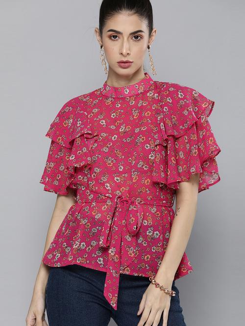 tie front floral top - 18045773 - Very Small Image - 1
