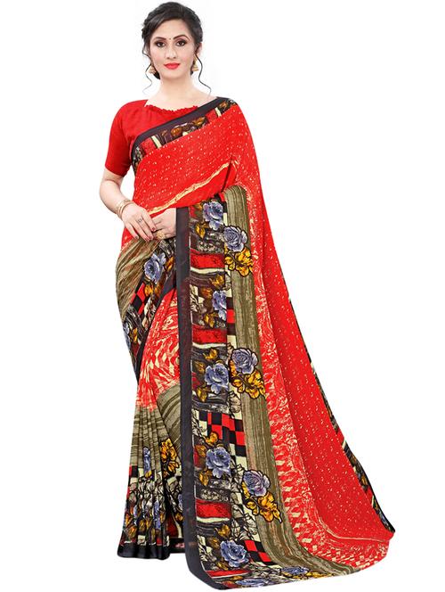 floral printed saree with blouse - 18045843 - Very Small Image - 1