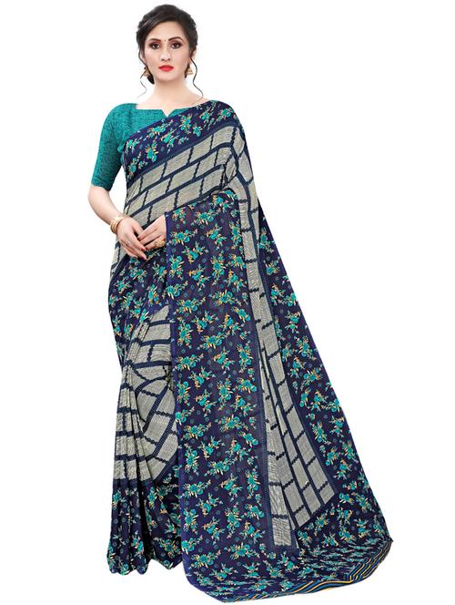 floral printed saree with blouse - 18045863 - Very Small Image - 1