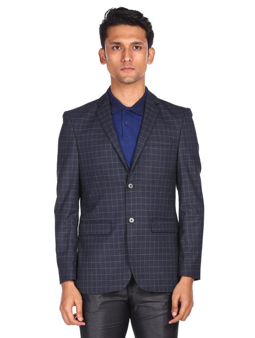 navy blue checkered formal blazer - 18045901 - Very Small Image - 1