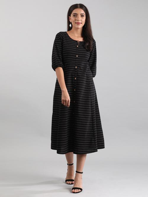 black cotton aline ethnic dress - 18046048 - Very Small Image - 1