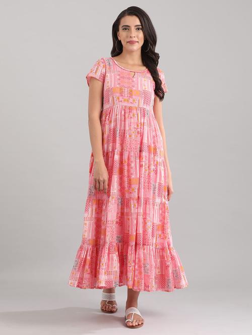pink cotton flared ethnic dress - 18046055 - Very Small Image - 1