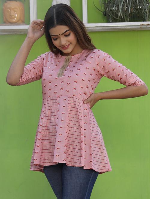 round neck printed peplum top - 18046193 - Very Small Image - 1